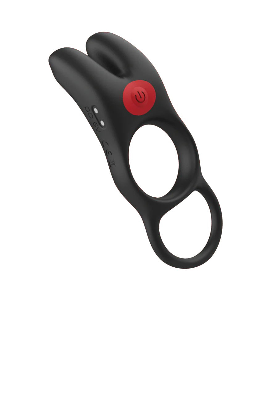 "Red Dot Vibrating Cock Ring V1 With Remote - Black/red IC5076"