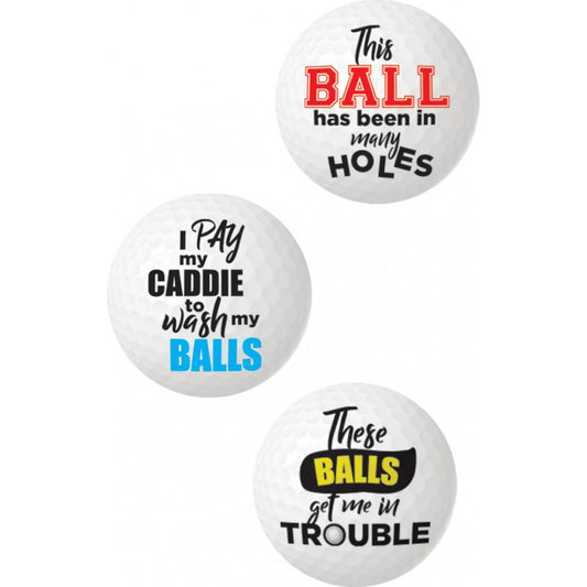 "Balls Deep Funny Slogan Golf Balls Assorted Slogan 3pk HTP3735"